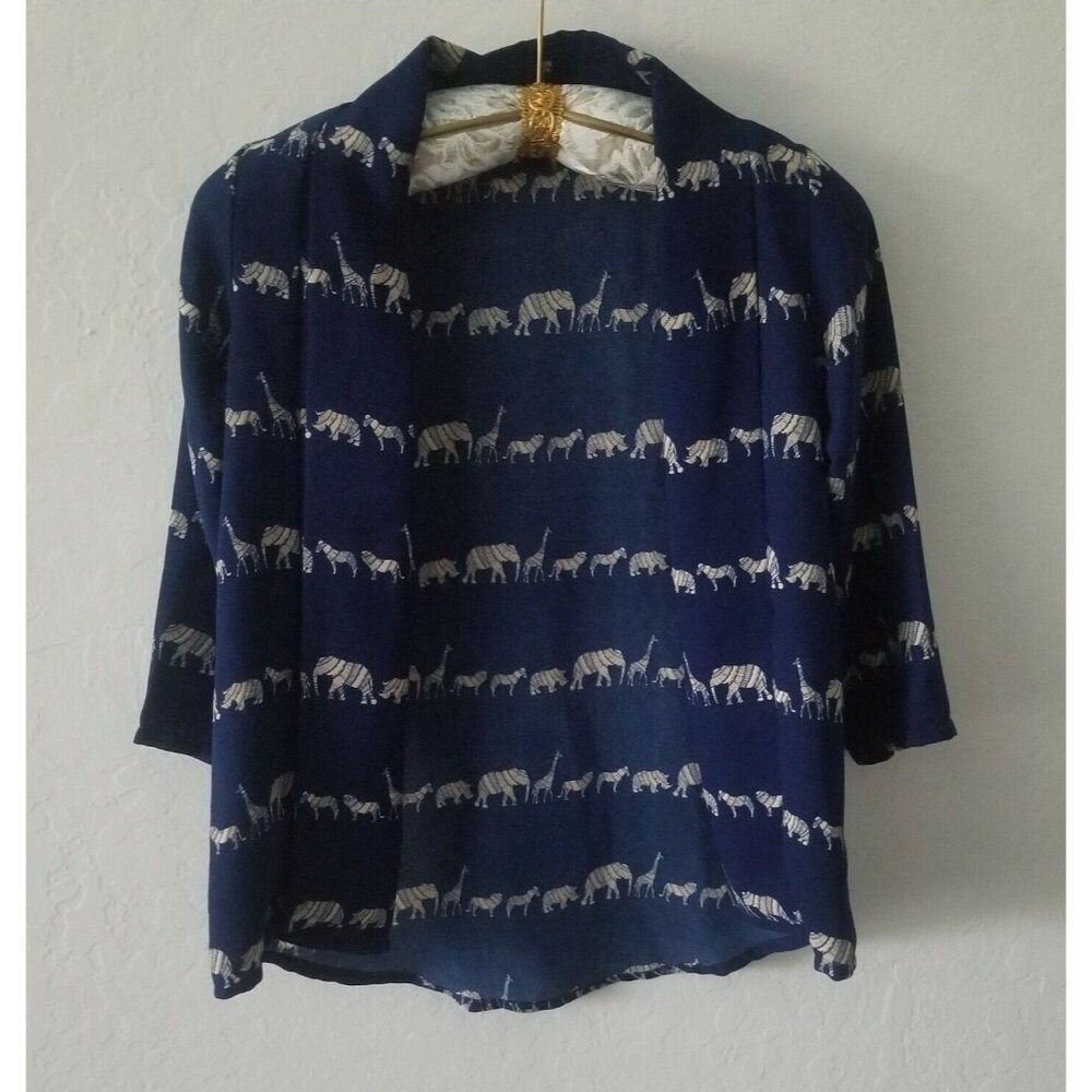 Zink London Womens Small Blue Animal Print Open Cardigan Sweater Lightweight